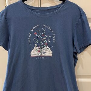 Life Is Good Blue Floral Book Graphic Tee